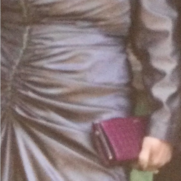 A long silky grey dress with a small long sleeve jacket. - Picture 5 of 5